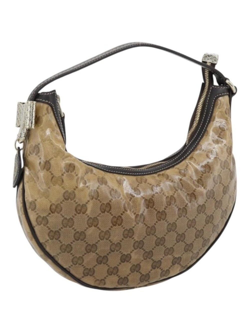 GUCCI GG Crystal Shoulder Bag Coated Canvas Beige Gold 181493